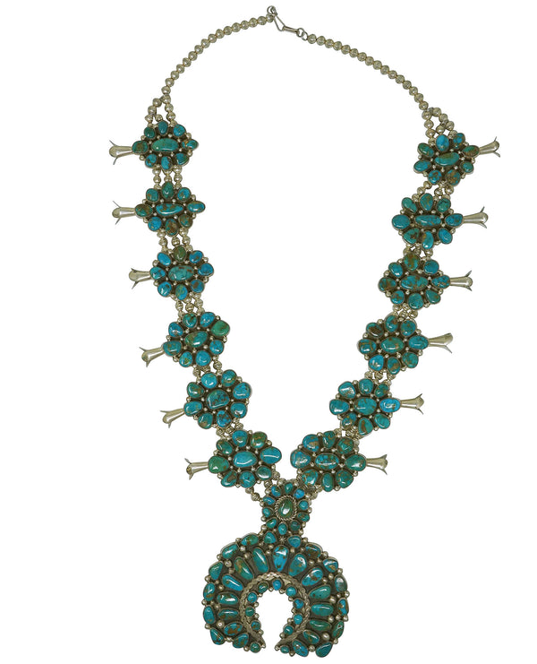 Melvin, Tiffany Jones, Necklace, Squash Blossom, Blue Gem Turquoise, Navajo, 30