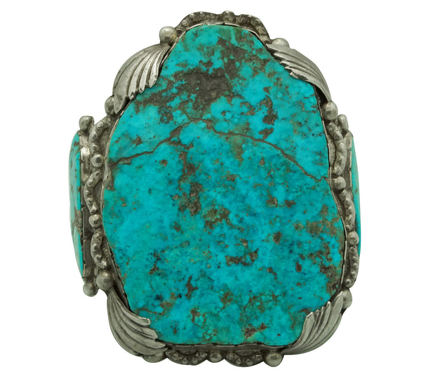 Navajo Handmade Bracelet, Morenci Turquoise, Circa 1960s, Signed JL, 6 5/8