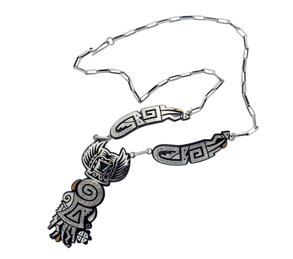 Ruben Saufkie, Necklace, Crow Mother, Silver Overlay, Hopi Handmade, 24