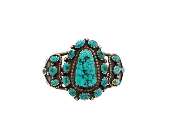 Navajo Bracelet, Blue Gem Turquoise, Twenty Stones, Cluster, Circa 1940s, 6 9/16