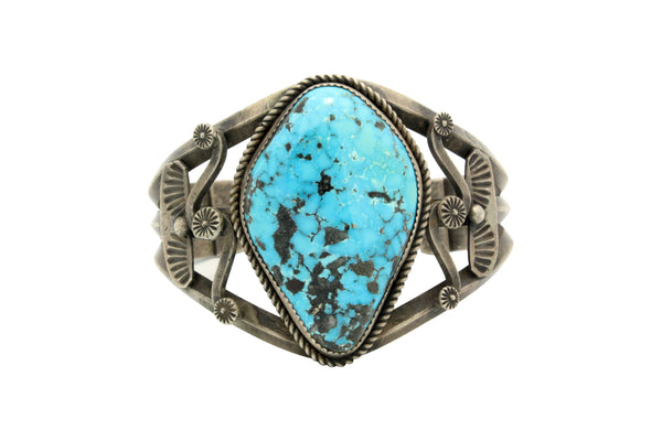 Navajo Bracelet, Unsigned, Ithaca Peak Turquoise, Old Style, Circa 1970s, 7 3/16
