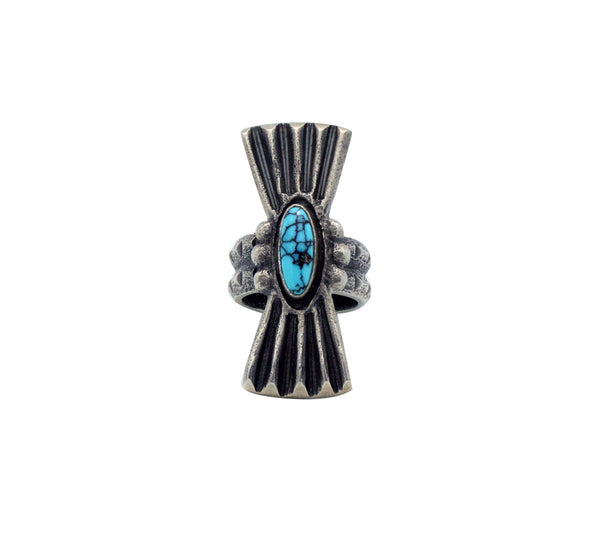 Monty Claw, Ring, Number Eight Turquoise, Tufa Cast, Navajo Handmade, 7 1/2