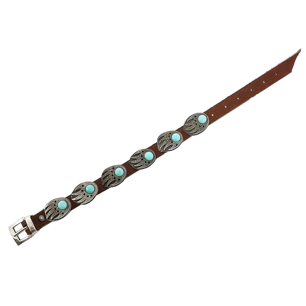 Aaron John, Leather Bracelet, Bear Claw, Turquoise, Navajo Handmade, 10 1/4