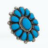 Lorraine Waatsa, Cluster Ring, Kingman Turquoise, Silver, Zuni Handmade, 8 1/2