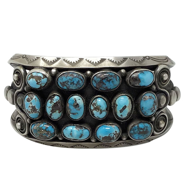 Calvin Martinez, Bracelet, Persian Turquoise, Three Row, Navajo Handmade, 6 7/8