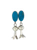 Selena Warner, Earrings, Kingman Turquoise, Squash Blossom, Navajo Handmade, 2"