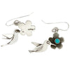 Jerry Begay, Pierced Earrings, Flower Blossom, Hummingbird, Navajo Made, 1 5/8"