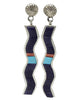Lester James, Dangle Earrings, Turquoise, Sugilite, Coral, Wave, Navajo, 3 1/2"