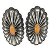 Rita Lee, Earrings, Concho Design, Orange Spiny Oyster, Navajo Made, 2 5/8"