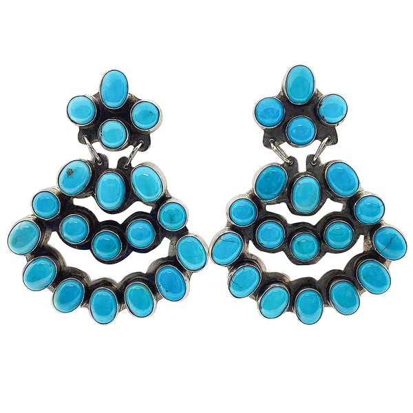 Jennifer Begay, Chandelier Earrings, Kingman Turquoise, Navajo Made, 2 1/4