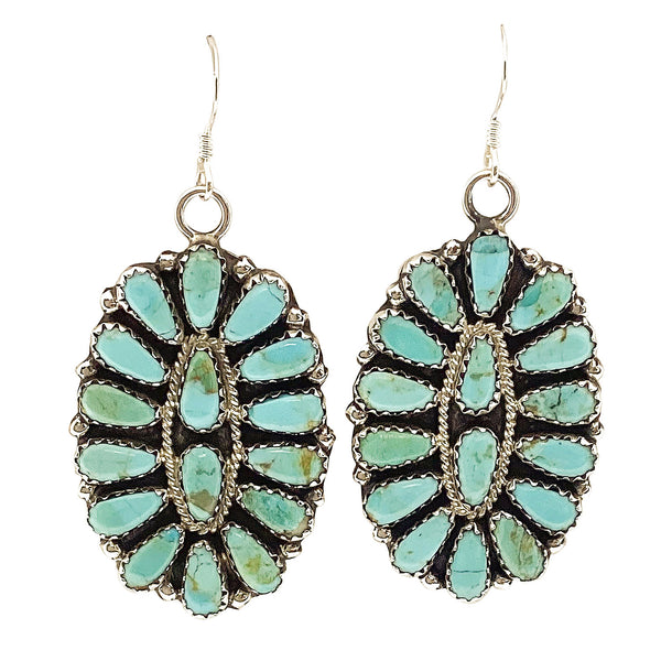 Zeita Begay, Pierced Earrings, Dangle, Turquoise Cluster, Navajo Made, 2 1/4