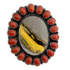 Anthony Skeets, Ring, Bumble Bee Jasper, Mediterranean Coral, Navajo Made, 8