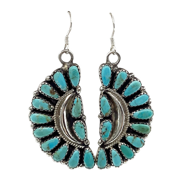 Zeita Begay, Pierced Earrings, Dangle, Turquoise Cluster, Navajo Made, 2 3/8