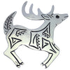 Lee Charley, Pin, Running Deer, Sterling Silver, Navajo Handmade, 2" x 2 3/8"