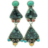 Vernon, Clarissa Hale, Dangle Earrings, Turquoise, Shell, Coral, Navajo, 2 1/2"