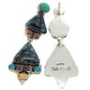 Vernon, Clarissa Hale, Dangle Earrings, Turquoise, Shell, Coral, Navajo, 2 1/2"