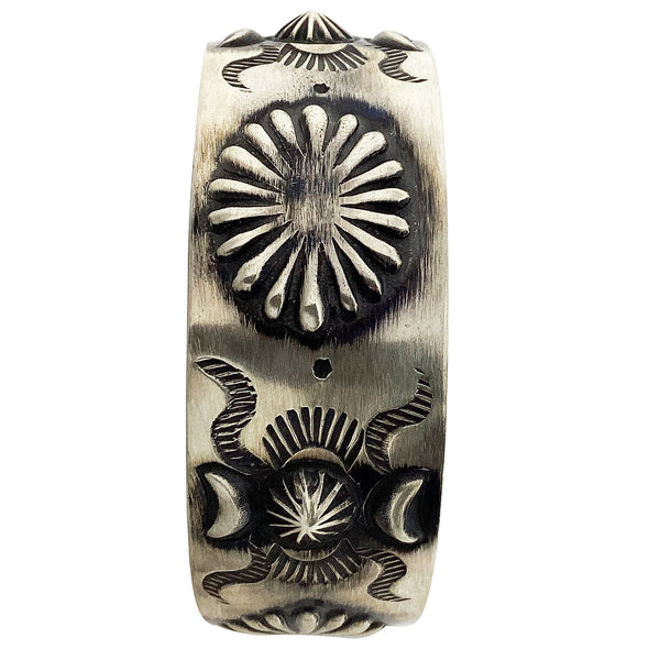 Elvira Bill, Bangle Bracelet, Stamping, Old Style, Silver, Navajo Made, 8 1/4