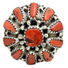 Nora Tsosie, Ring, Mediterranean Coral, Cluster, Silver, Navajo Handmade, 7