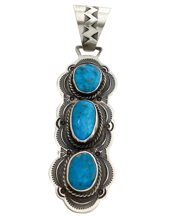 Julian Chavez, Pendant, Kingman Turquoise, Old Style, Navajo Handmade, 3 3/4