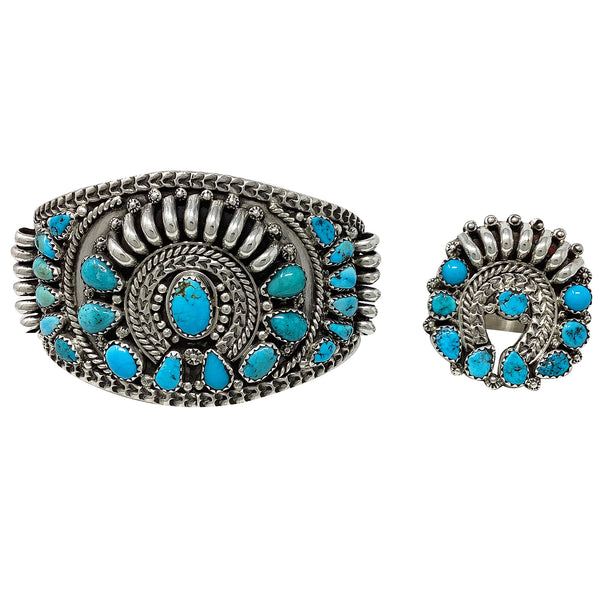 Nora Tsosie, Bracelet, Ring, Sleeping Beauty Turquoise, Navajo Handmade, 7