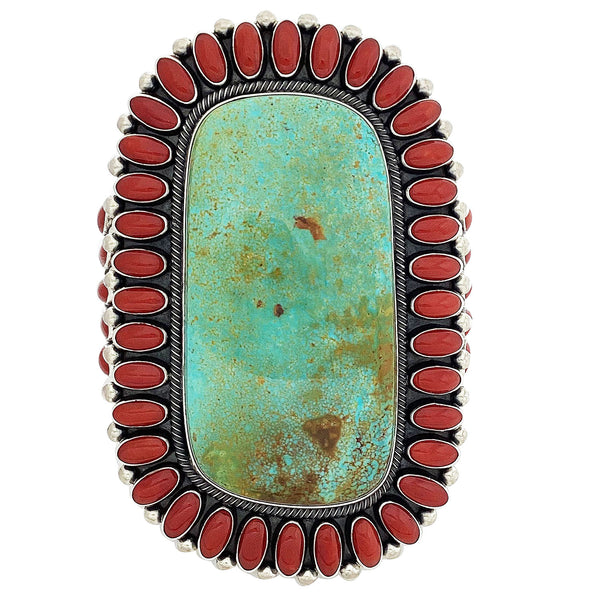 Ernest Roy Begay, Bracelet, Mediterranean Coral, Turquoise, Navajo Made, 7 1/4