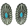 Rita Lee, Earrings, Concho Design, Turquoise, Navajo Handmade, 2 1/2" x 1 1/4"