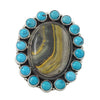 Geraldine James, Ring, Bumble Bee Jasper, Kingman Turquoise, Navajo Handmade, 8