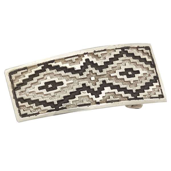 Dan Jackson, Belt Buckle, Rug Design, Silver, Overlay, Navajo Handmade, 3/4