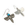 Aaron John, Pierced Earring, Dragonfly, Turquoise, Silver, Navajo Handmade, 1 5/8"