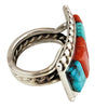 Terral Lee, Ring, Mediterranean Coral, Turquoise, Inlay, Navajo Handmade, 7