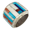 Hank Whitethorne, Inlay Ring, Wide Band, Coral, Shell, Turquoise, Lapis, 11 1/2