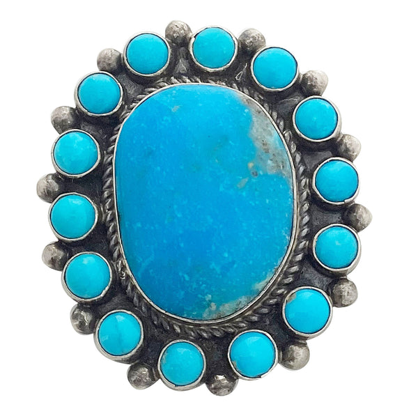 Myron Chee, Cluster Pendant, Pin, Kingman Turquoise, Silver, Navajo Handmade, 2
