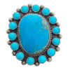 Myron Chee, Cluster Pendant, Pin, Kingman Turquoise, Silver, Navajo Handmade, 2"
