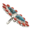 Miranda Benally, Cluster Ring, Turquoise, Coral, Navajo Handmade, Adjustable