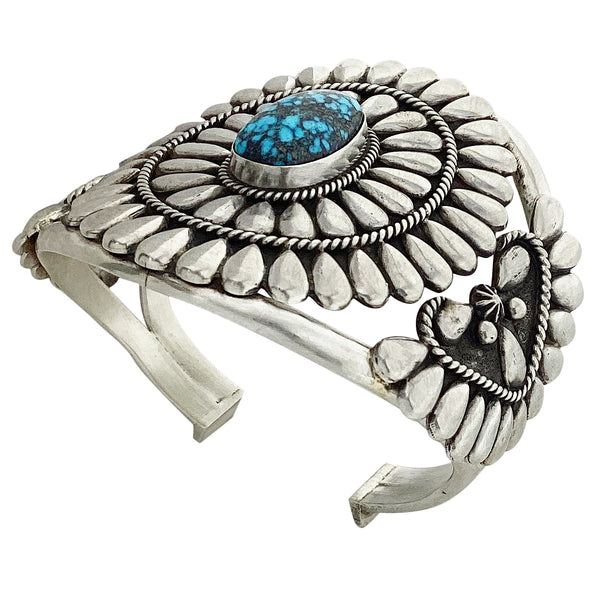 Thomas Jim, Bracelet, Black Webbed Kingman Turquoise, Navajo Handmade, 6 5/8