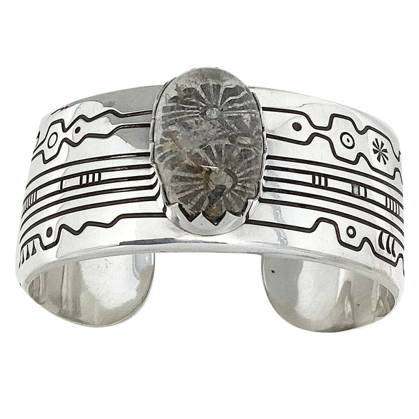 Norbert Peshlakai, Bracelet, Moonstone, Stamping, Navajo Handmade, 6 1/2