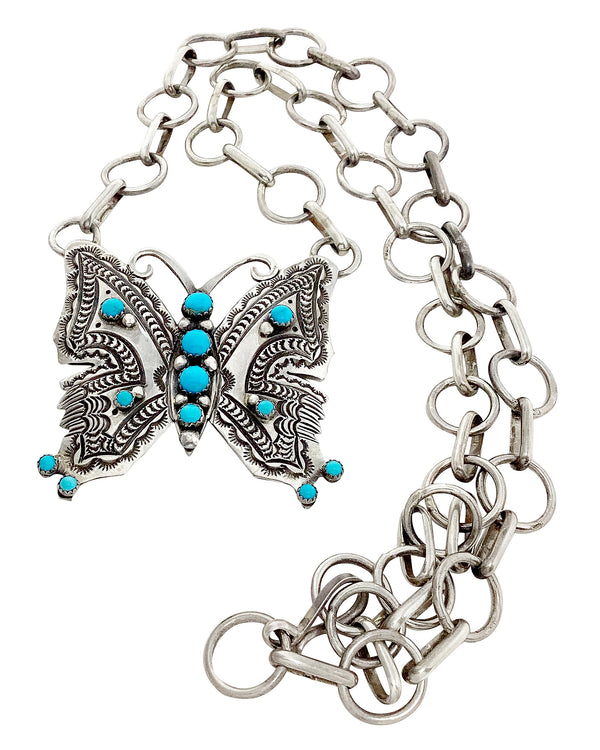 June Delgarito, Necklace, Butterfly, Kingman Turquoise, Navajo Handmade, 25