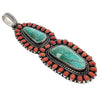 Glenn Livingston, Cluster Pendant, Turquoise, Coral, Navajo Handmade, 5 5/8"