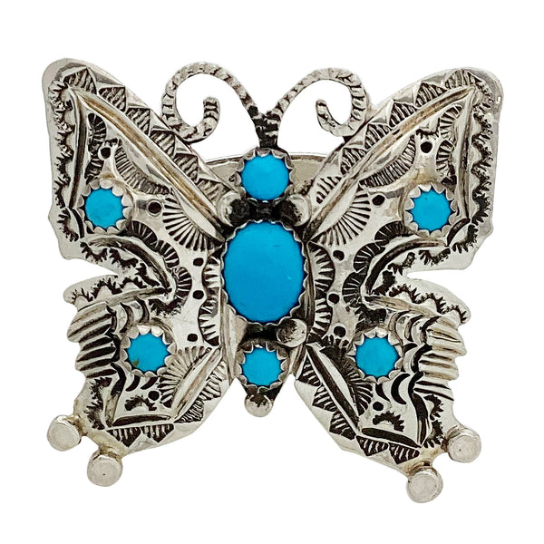 June Delgarito, Ring, Butterfly, Kingman Turquoise, Navajo Handmade, 8 1/4