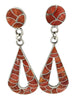 Lynelle Johnson, Dangle Earrings, Red Spiny Oyster Shell, Zuni Handmade, 3 1/2"