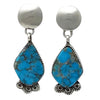 Selena Warner, Pierced Earrings, Deep Blue, Kingman Turquoise, Navajo Made, 2"