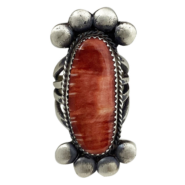 Martha Cayatineto, Ring, Red Spiny Oyster Shell, Navajo Handmade, 5 1/4