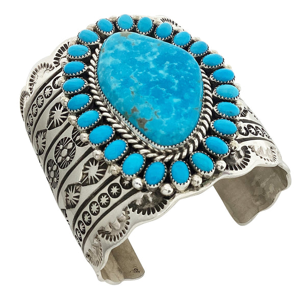 Kenneth Jones Jr, Bracelet, Kingman Turquoise, Cluster, Navajo Handmade, 7 1/2