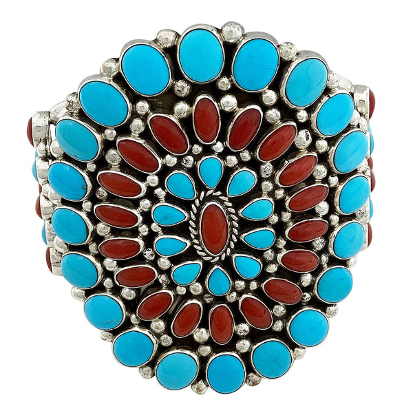 Melvin, Tiffany Jones, Bracelet, Kingman Turquoise, Coral, Navajo Made, 7 1/4