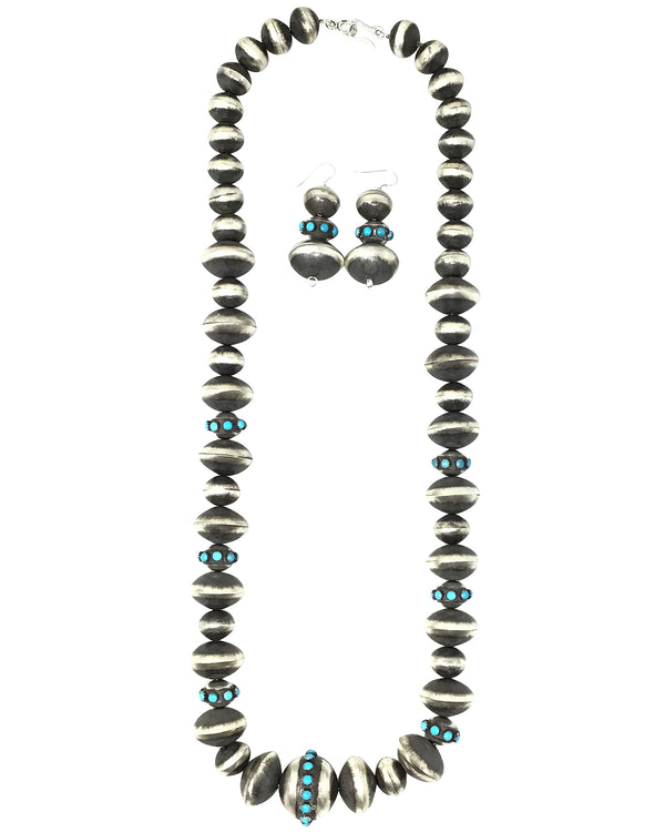 Monica Smith, Necklace, Sterling Silver, Turquoise, Handmade Beads, Navajo, 31