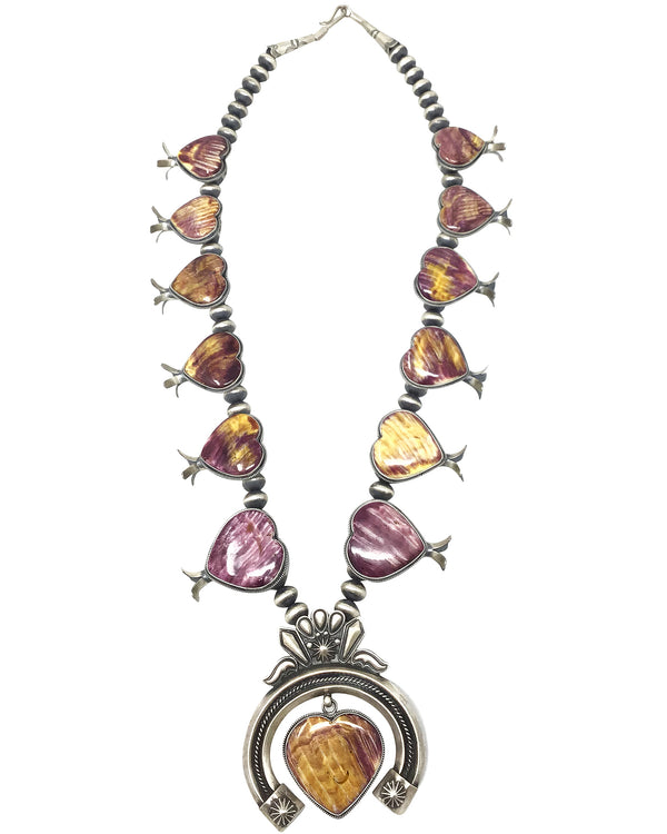 Delayne Reeves, Necklace, Squash Blossom, Hearts, Purple Spiny Oyster, 32