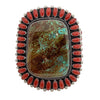 Ernest Roy Begay, Bracelet, Kingman Turquoise, Coral, Navajo Handmade, 7 1/2"