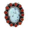 Navajo Handmade Ring, Golden Hill Turquoise, Mediterranean Coral, 8 1/2