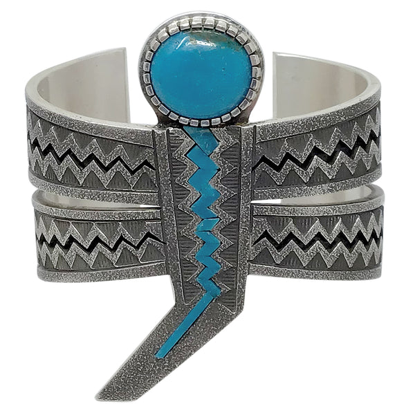 Aaron John, Bracelet, Dragonfly, Kingman Turquoise, Stamping, Navajo Made, 7