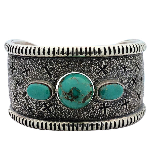 Harrison Jim, Bracelet, Kingman Turquoise, Stamping, Navajo Handmade, 6 3/4